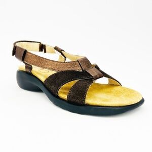 Haflinger Sandals Women’s Euro Size 38 = US 7 Brown Suede Patent Leather EUC